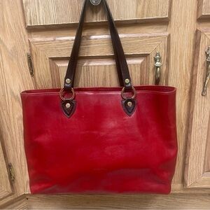 Valentina Red Leather Large Tote Bag Purse EUC